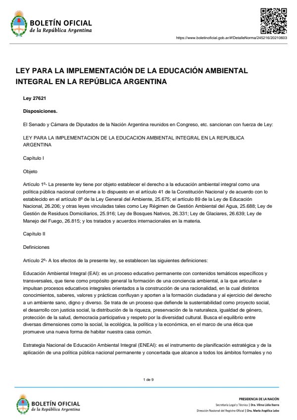 LEY NACIONAL Nº 27621/2021