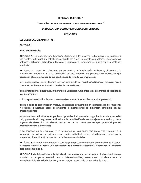 LEY PROVINCIAL Nª 6105/2018